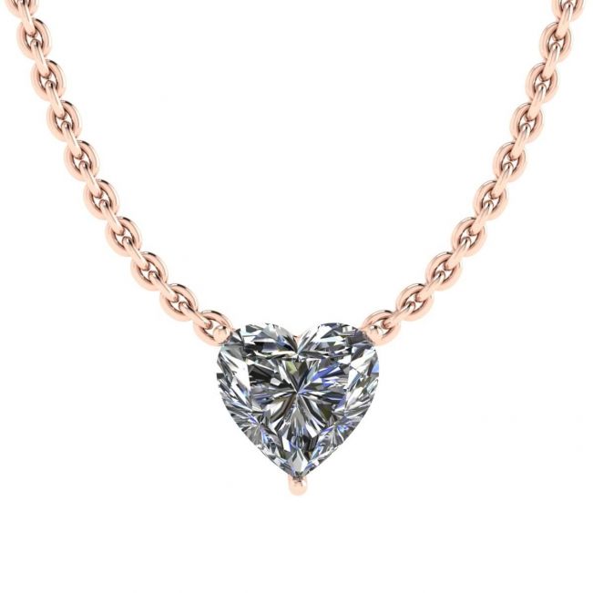 Heart Diamond Solitaire Necklace on Chain Rose Gold