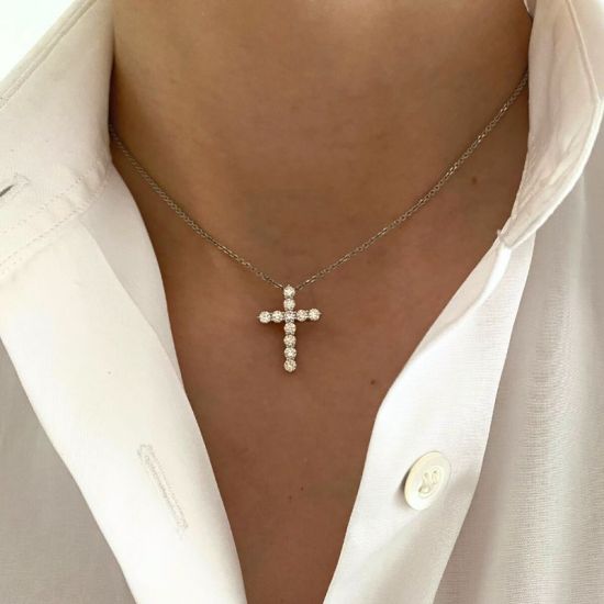 Cross Necklace with 11 diamonds (2х1.5 cm),  Enlarge image 2