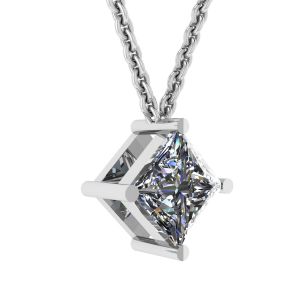 Rhombus Princess Cut Diamond Solitaire Necklace White Gold - Photo 1