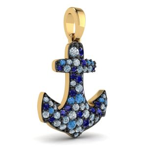 Anchor Sapphire Pendant in 18K Yellow Gold - Photo 1