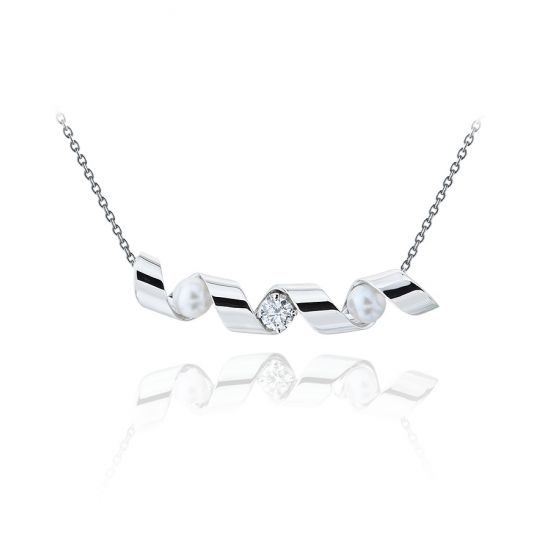 Smile Necklace with 0.33 ct Diamond and Sea Pearls - Ruban Collection, Enlarge image 1