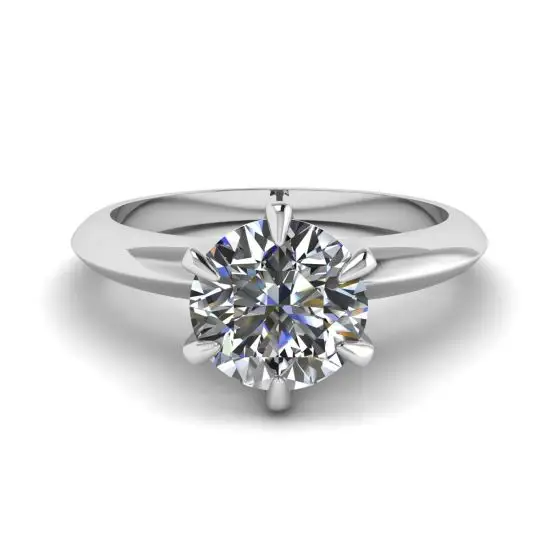 Round diamond 6 prong engagement ring in white gold