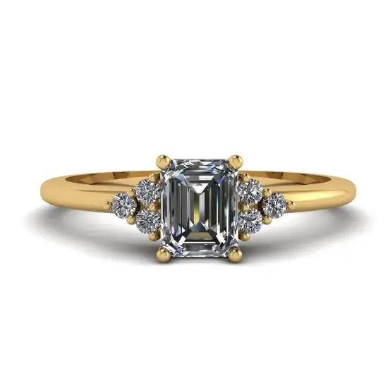 Gold band emerald outlet cut diamond ring