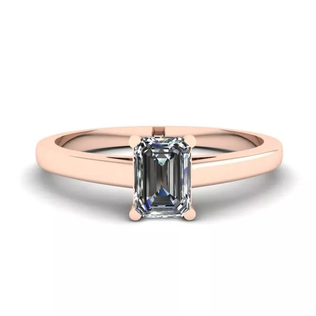 Classic Emerald Cut Diamond Solitaire Ring Rose Gold