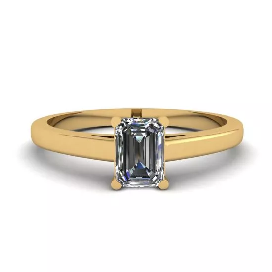 Classic Emerald Cut Diamond Solitaire Ring  Yellow Gold, Enlarge image 1
