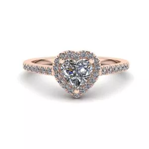 Heart Diamond Halo Engagement Ring Rose Gold