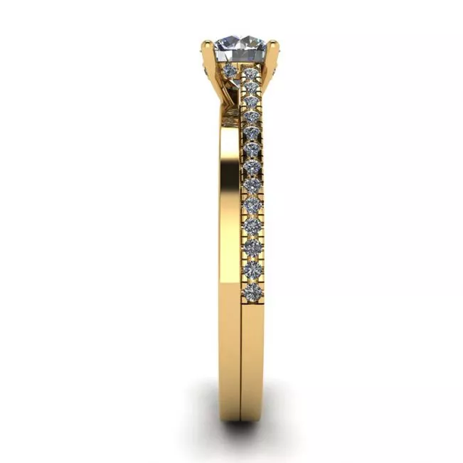 Asymmetrical Side Pave Engagement Ring Yellow Gold - Photo 2