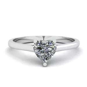 Simple Flat Ring with Heart Diamond White Gold