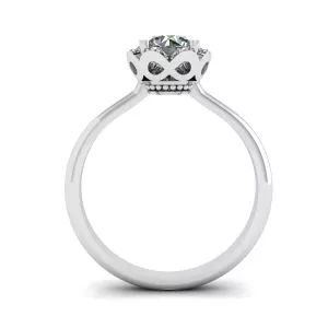 Lace Flower Cushion Diamond Ring White Gold - Photo 1