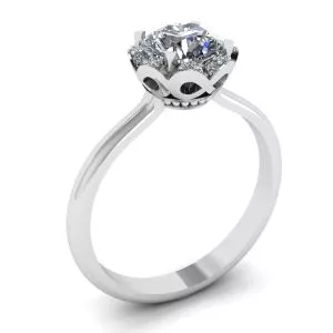 Lace Flower Cushion Diamond Ring White Gold - Photo 3