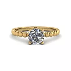Round Diamond Solitaire on Beaded Ring in Yellow Gold