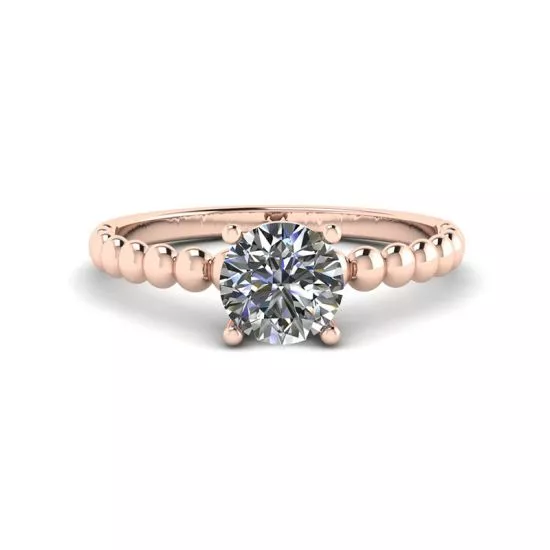 Round Diamond Solitaire on Beaded Ring in Rose Gold, Enlarge image 1