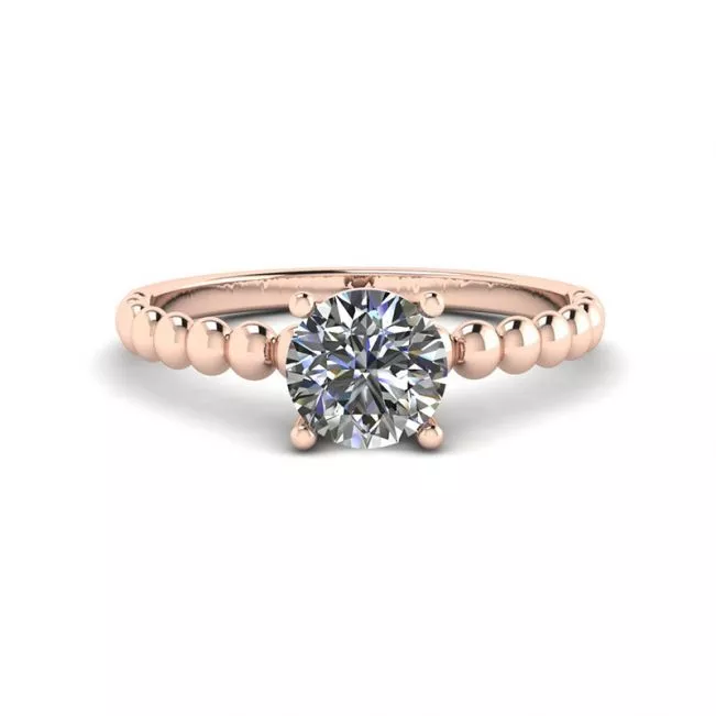 Round Diamond Solitaire on Beaded Ring in Rose Gold
