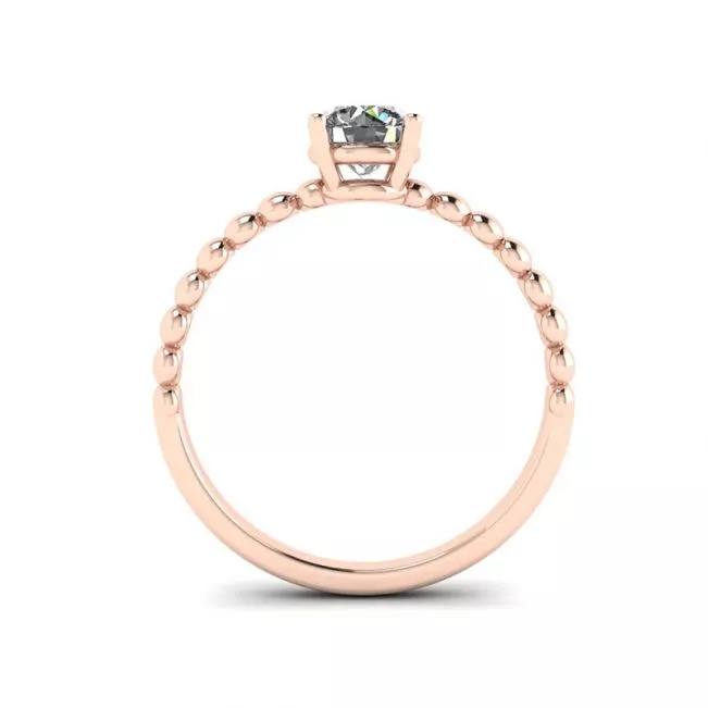 Round Diamond Solitaire on Beaded Ring in Rose Gold - Photo 1
