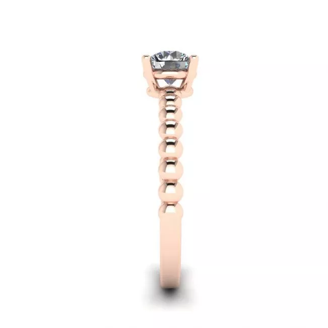 Round Diamond Solitaire on Beaded Ring in Rose Gold - Photo 2