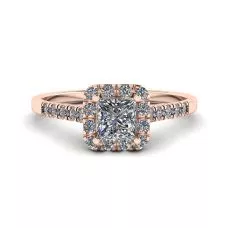 Halo Princess Cut Diamond Ring in Rose Gold