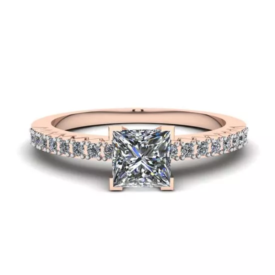 Princess Cut Diamond Ring in V with Side Pave Rose Gold, Enlarge image 1