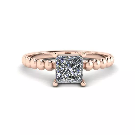 Bearded Ring with Princess Cut Diamond in 18K Rose Gold, Enlarge image 1