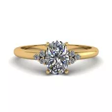 Oval Diamond with 3 Side Diamonds Ring Yellow Gold