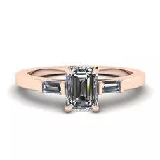 Emerald Cut and Side Baguette Diamond Ring Rose Gold