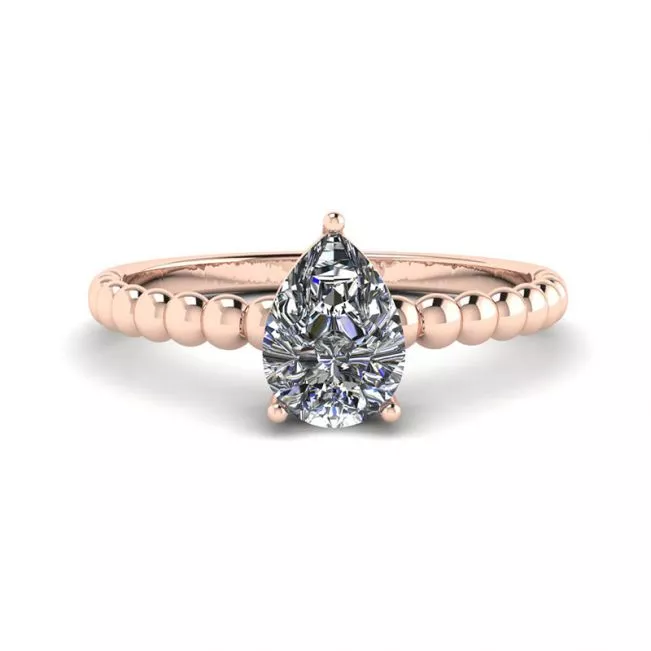 Beaded Band Pear Cut Engagement Ring Rose Gold