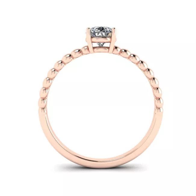 Beaded Band Pear Cut Engagement Ring Rose Gold - Photo 1