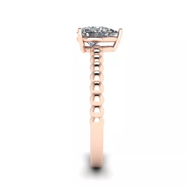 Beaded Band Pear Cut Engagement Ring Rose Gold - Photo 2