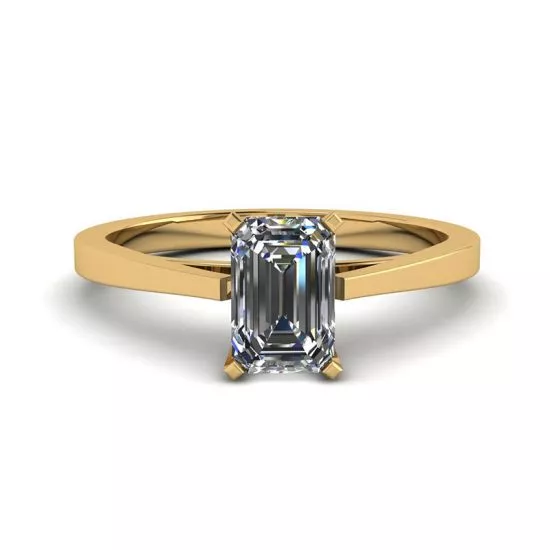 Futuristic Style Emerald Cut Diamond Ring in 18K Yellow Gold, Enlarge image 1