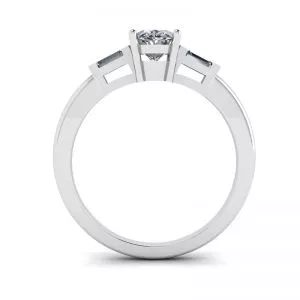Oval Diamond Side Baguettes White Gold Ring - Photo 1