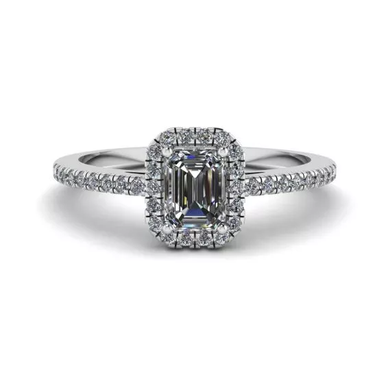 Emerald Cut Diamond Ring with Halo, Enlarge image 1