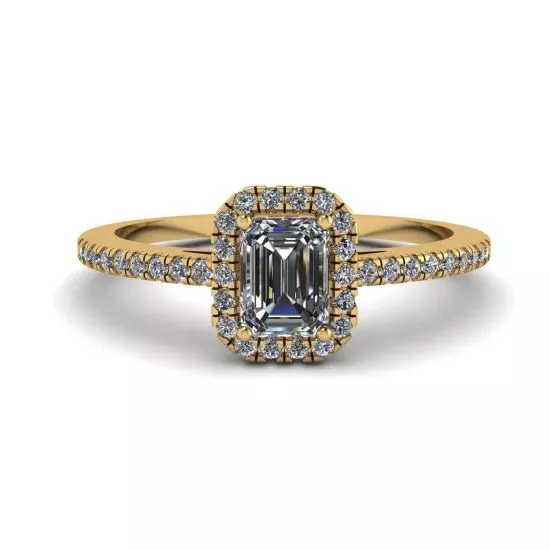 Emerald Cut Diamond Ring with Halo Yellow Gold, Enlarge image 1