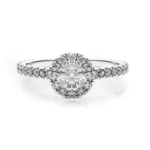 18K White Gold Ring with Round Diamond in Halo