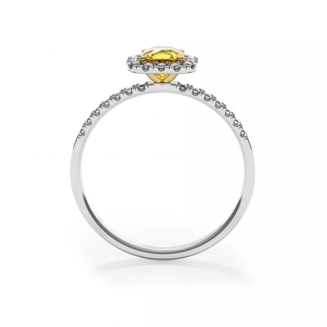 Cushion 1/2 ct Yellow Diamond Ring with Halo - Photo 1