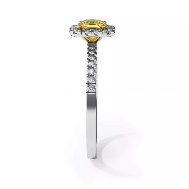 Cushion 1/2 ct Yellow Diamond Ring with Halo - Photo 2