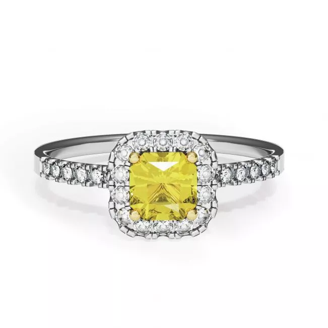 Cushion 1/2 ct Yellow Diamond Ring with Halo