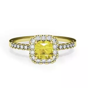 Cushion 0.5 ct Yellow Diamond Ring with Halo Yellow Gold