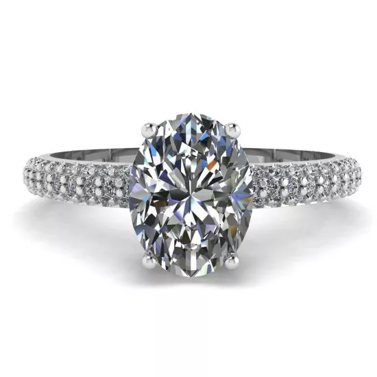 Oval Diamond Ring with Three Row Diamond Pavé Band, Enlarge image 1