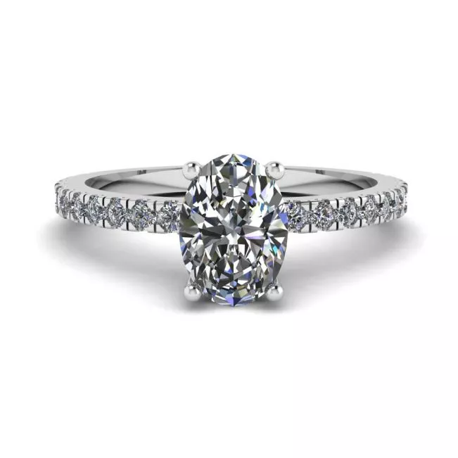 Oval Diamond Ring with Side Pave