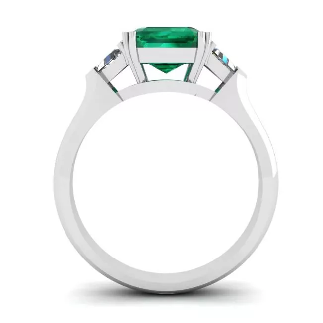3 carat Emerald Ring with Triangle Side Diamonds White Gold - Photo 1