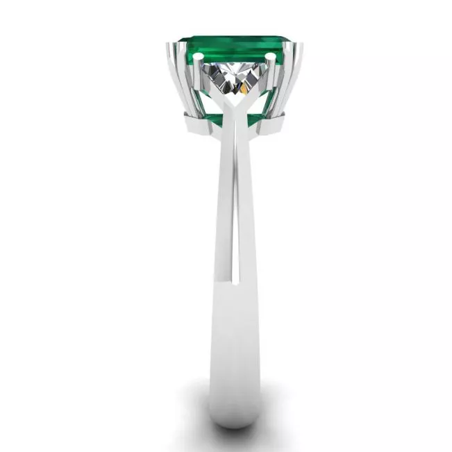 3 carat Emerald Ring with Triangle Side Diamonds White Gold - Photo 2