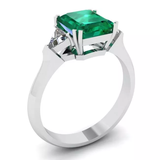3 carat Emerald Ring with Triangle Side Diamonds White Gold - Photo 3
