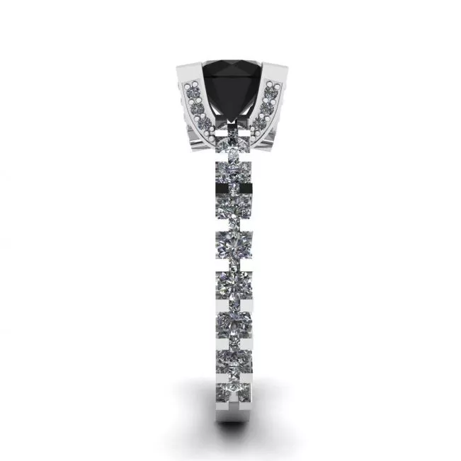 Round Black Diamond Ring with Side and Hidden Pave - Photo 2