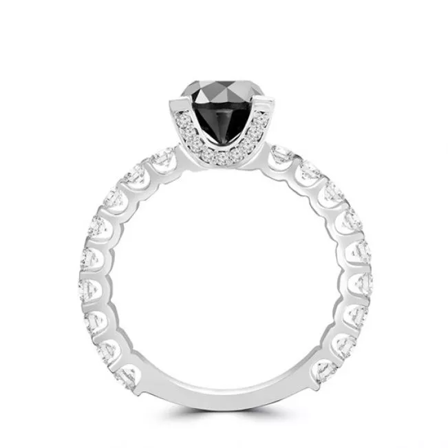 Round Black Diamond Ring with Side and Hidden Pave - Photo 1