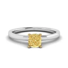 Cushion Yellow Diamond Solitaire Ring
