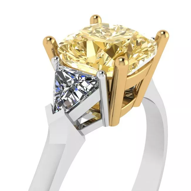 1 carat Cushion Yellow Diamond with Side Trillions Ring  - Photo 1