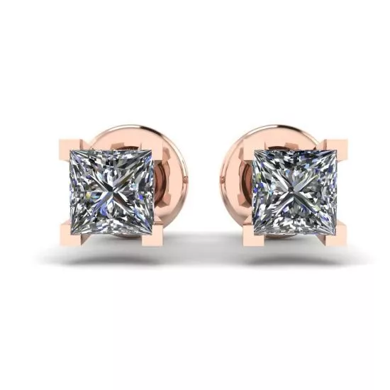 Princess-Cut Diamond Stud Earrings Rose Gold, Enlarge image 1