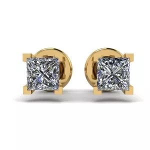 Princess-Cut Diamond Stud Earrings Yellow Gold