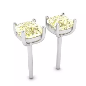Cushion Yellow Diamond Stud Earrings in 18K White Gold - Photo 2