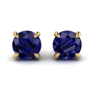 Classic Blue Sapphire Stud Earrings Yellow Gold