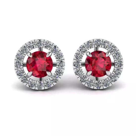 Ruby Stud Earrings with Detachable Diamond Halo Jacket, Enlarge image 1